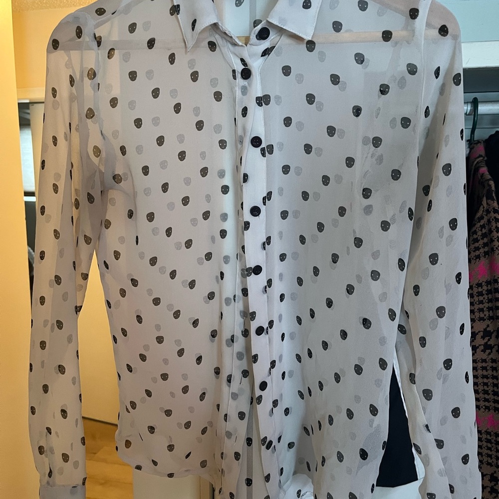 Dex Women's Sheer Black Polka Dot Blouse